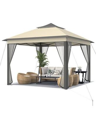 11 x 11 Feet 2-Tier Pop-Up Gazebo Tent Portable Canopy Shelter Carry Bag Mesh