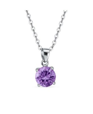 Classic 1CT Purple Amythest CZ Solitaire Pendant Necklace Sterling Silver
