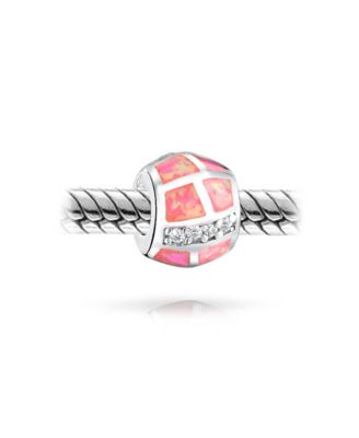 Geometric CZ Pink Opal Charm Bead Sterling Silver for European Bracelets