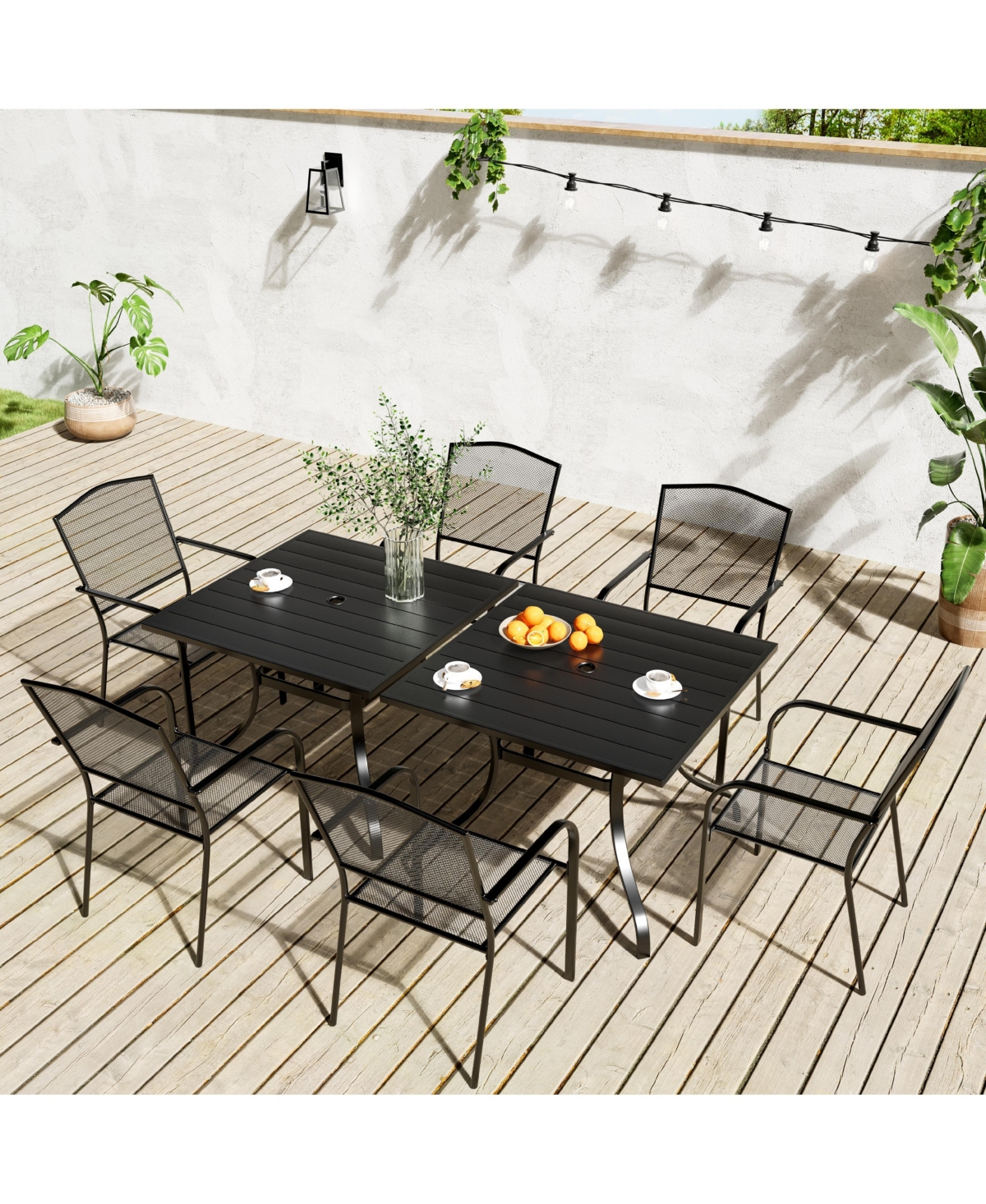 8-Piece Metal Outdoor Patio Dining Set with Square Table with 1.65 in. Umbrella Hole and Dining Chairs