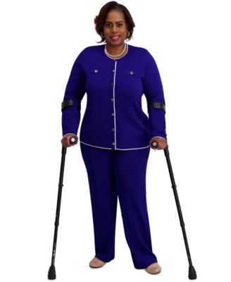 Round-Neck Long-Sleeve Button Front Cardigan, Regular & Plus 