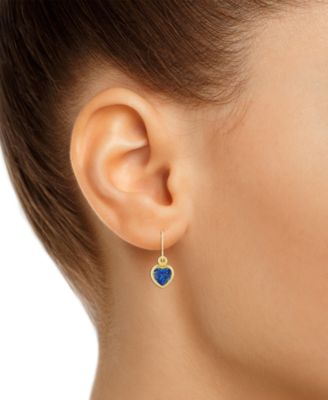 Gemstone Heart Drop Earrings in 10k Yellow Gold (also in 10k White Gold)