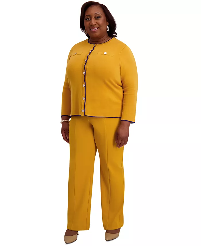Round-Neck Long-Sleeve Button Front Cardigan, Regular & Plus - thumbnail 5