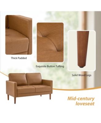 Drake Mid-century Modern Faux Leather Sofa with Movable Backrest Cushions