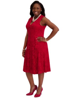 Women's Sleeveless Lace Fit & Flare Dress, Regular & Plus Sizes 