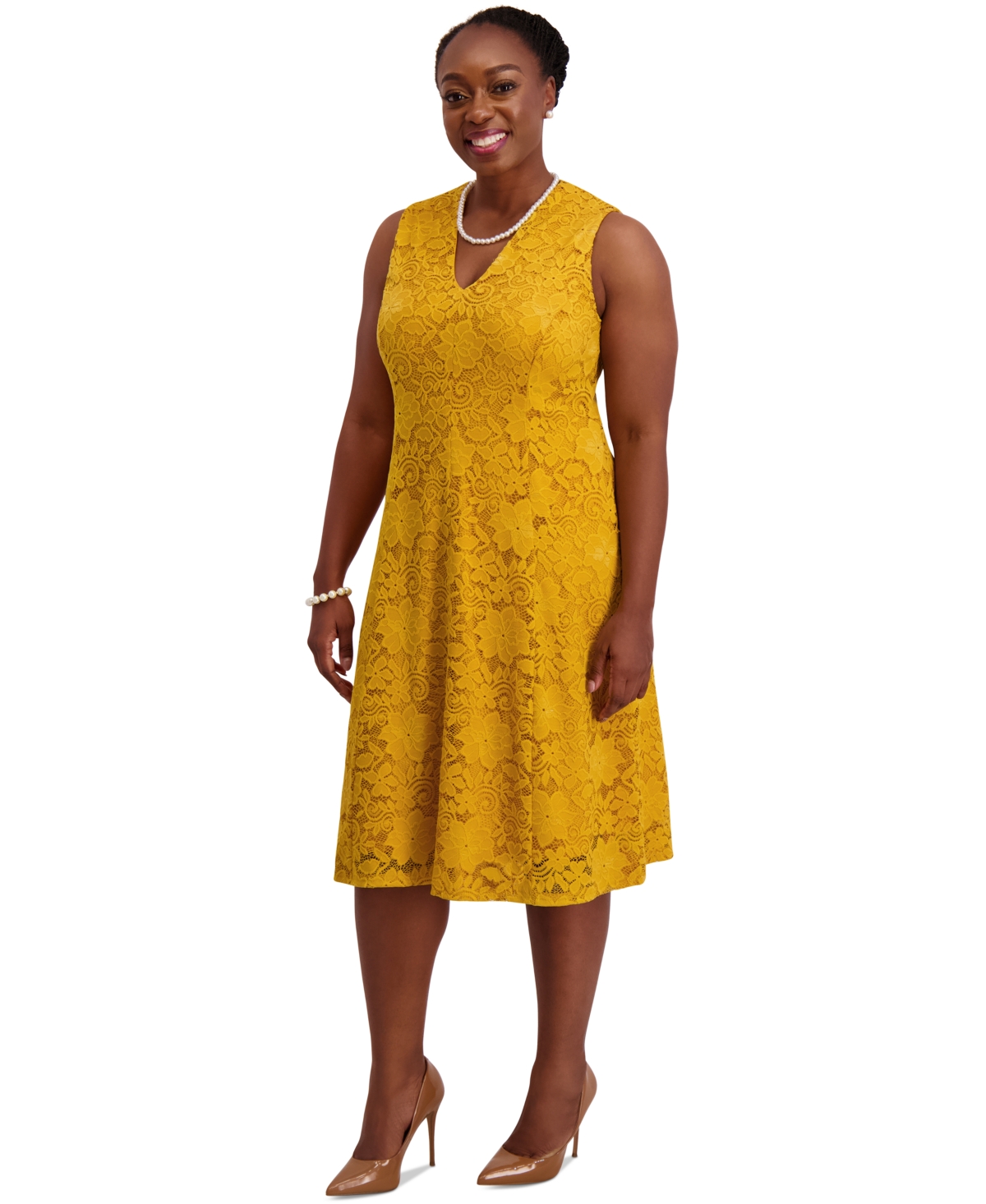 Kasper Women's Sleeveless Fit & Flare Dress, Regular & Plus Sizes In Yellow
