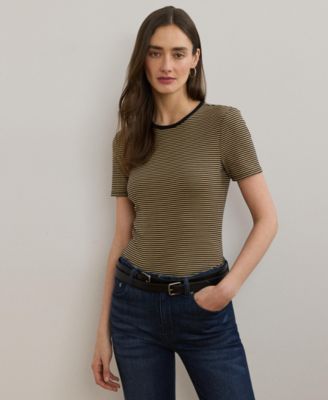 Lauren Ralph Lauren - Women's Striped Stretch Cotton Crewneck Tee