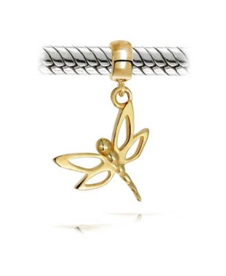 Dragonfly Firefly Butterfly Dangle Charm Bead 14K Gold Plated Sterling Silver