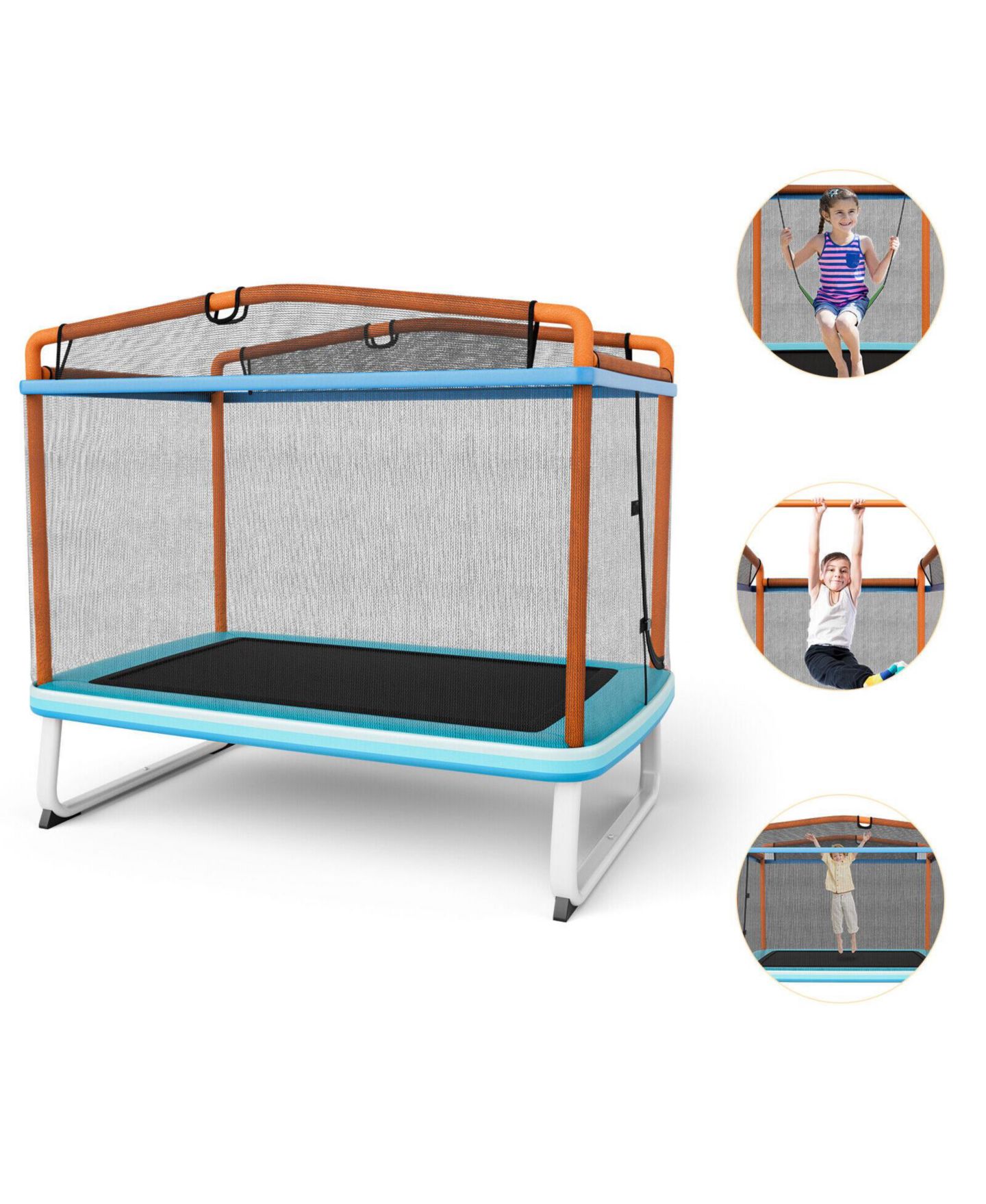 Детская игрушка Mecale 6 Feet Rectangle Trampoline with Swing Horizontal Bar and Safety Net, цвет: Оранжевый — фото 9