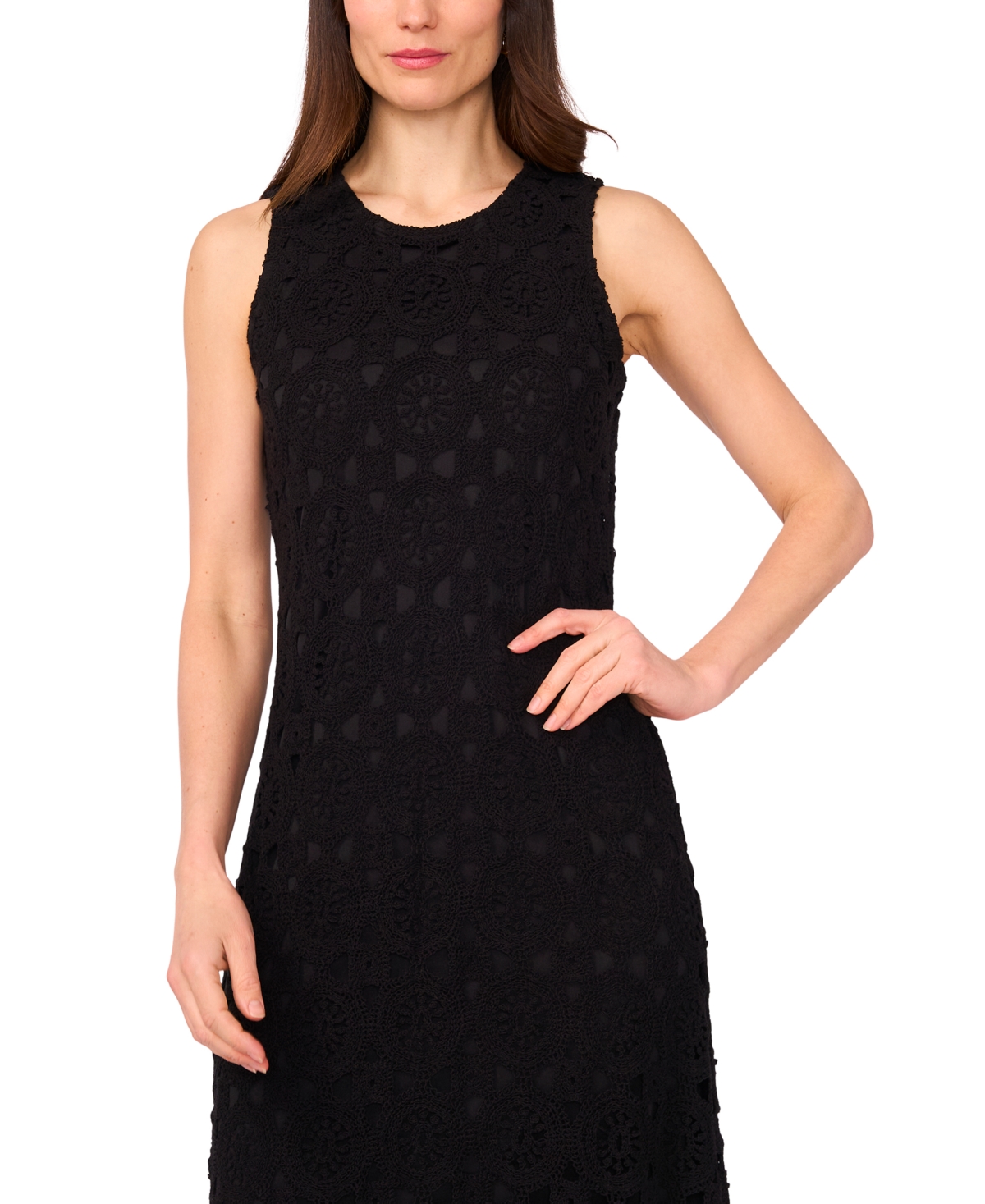 Vince Camuto Sleeveless Lace Cotton Maxi Dress In Black