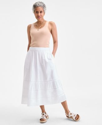 Women's Cotton Lace Pull On Tiered Skirt