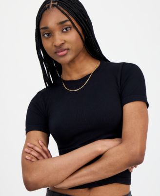 Juniors' Seamless Crewneck Ribbed Tee