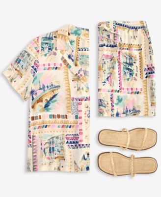 Lucky Women's Printed Linen-Blend Camp Shirt & The Beach Linen-Blend Shorts