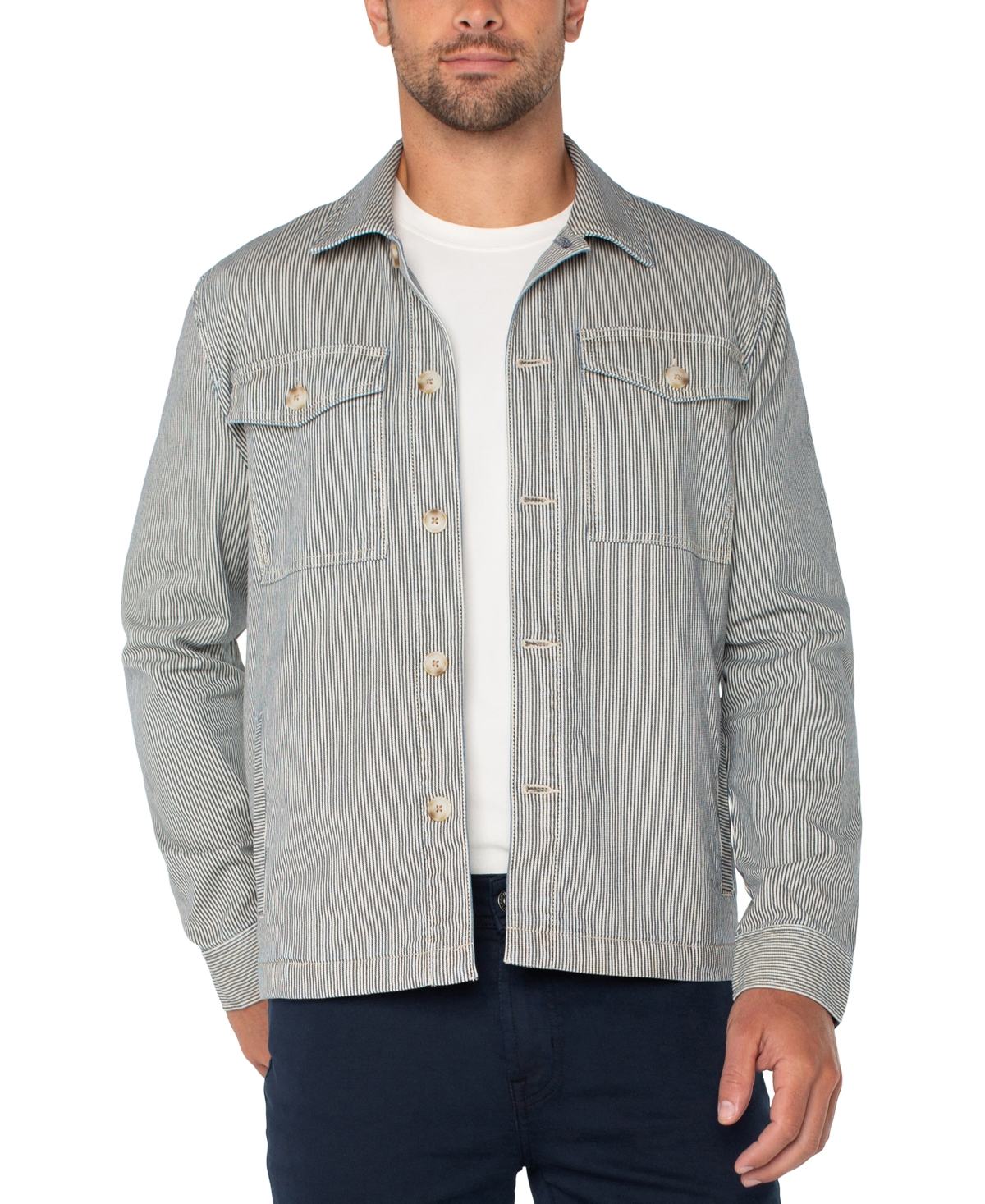 Men's Cotton-Blend Patch-Pocket Shirt - Ecru/navy