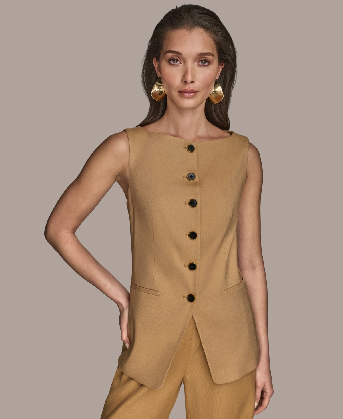Women's Button-Front Sleeveless Vest, Regular & Petite - Smoky Olive
