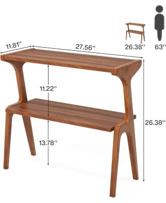 Narrow End Table for Living Room, 2-Tier Slim Sofa Side Table with Solid Wood Legs, Bedside Table, Nightstand for Bedroom