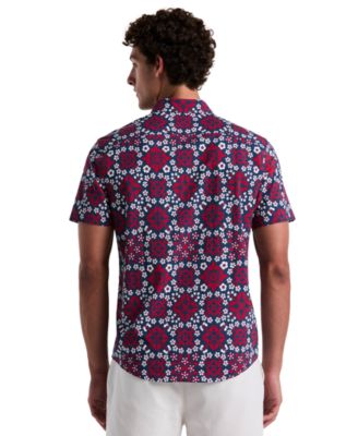 Men's Slim Fit Short Sleeve Medallion Print Button-Down Shirt