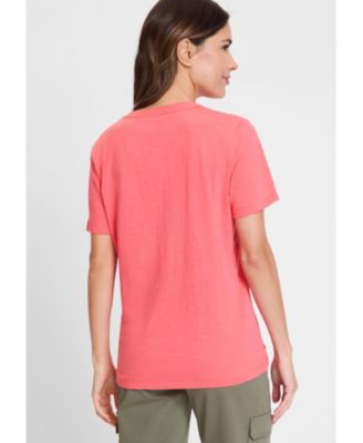 Women's Embroidered Split V-Neck T-Shirt
