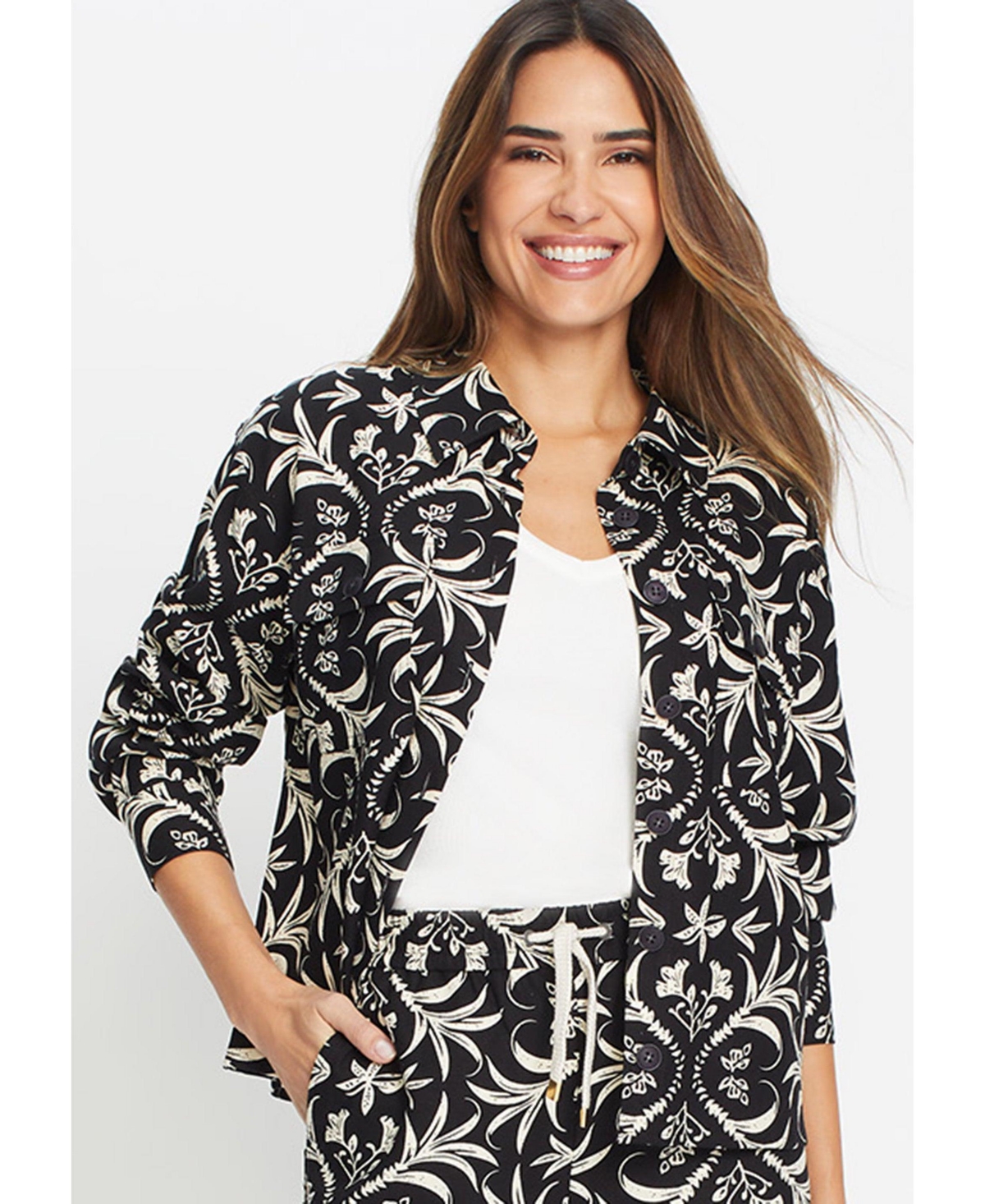 Women's Ornamental Print Jacket - Black