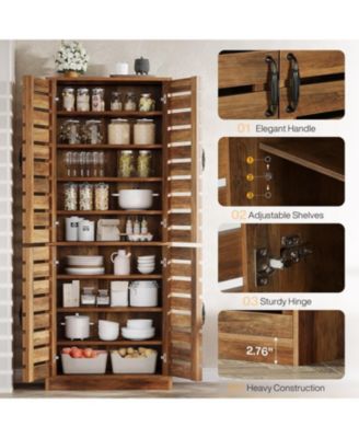 Farmhouse Storage Cabinet, 9-Tier with Adjustable Shelves and 2 Shutter Doors, for Kitchen, Dining Room
