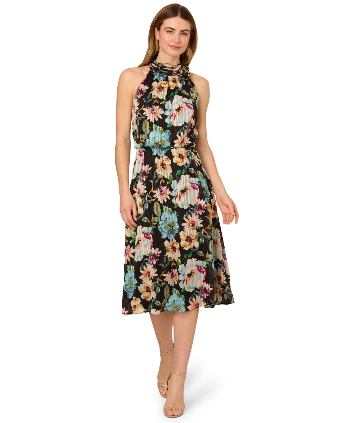 Women's Printed Chiffon Halter Dress - Black Multi