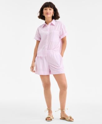 Womens Cotton Adventure Stripe Short Sleeve Shirt Pull On Shorts Exclusively At Macys