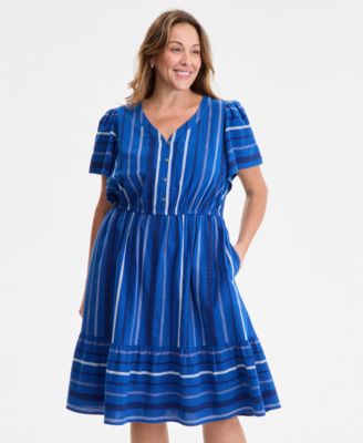 Plus Size Jacquard V-Neck Flutter-Sleeve Dress, Exclusively at Macy's 