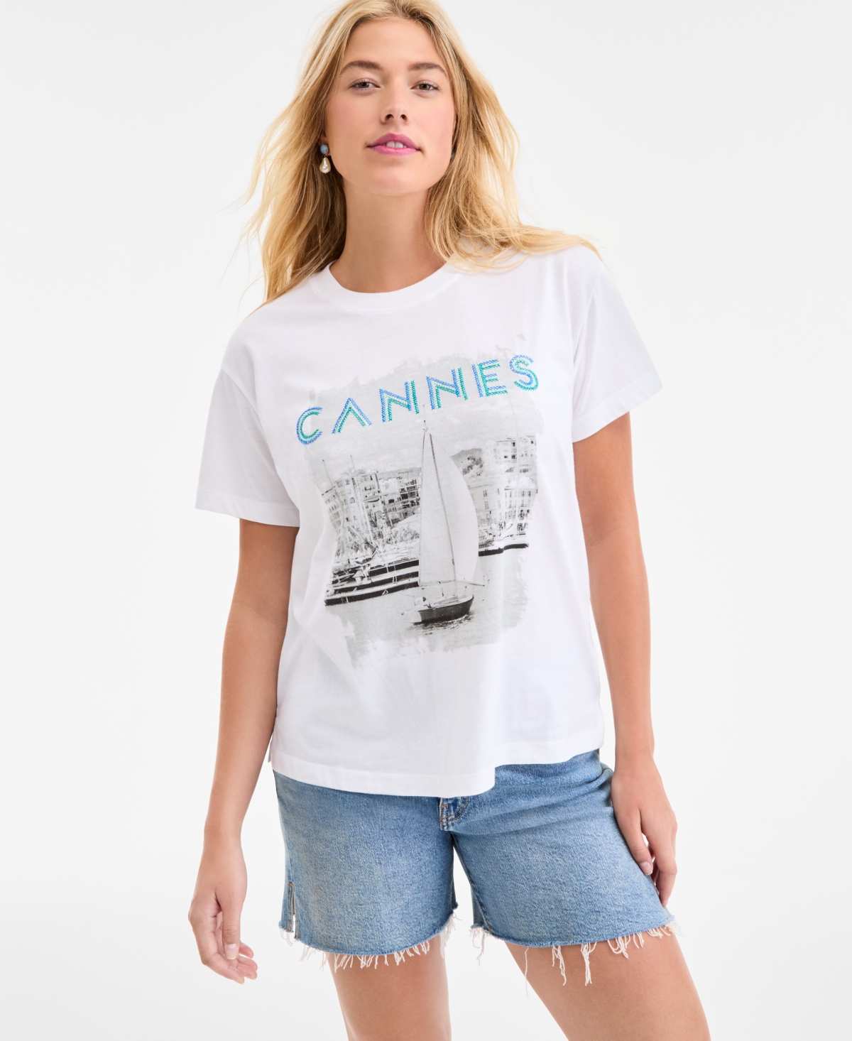 Women's Cannes Print T-Shirt, Exclusively at Macy's - Bright White
