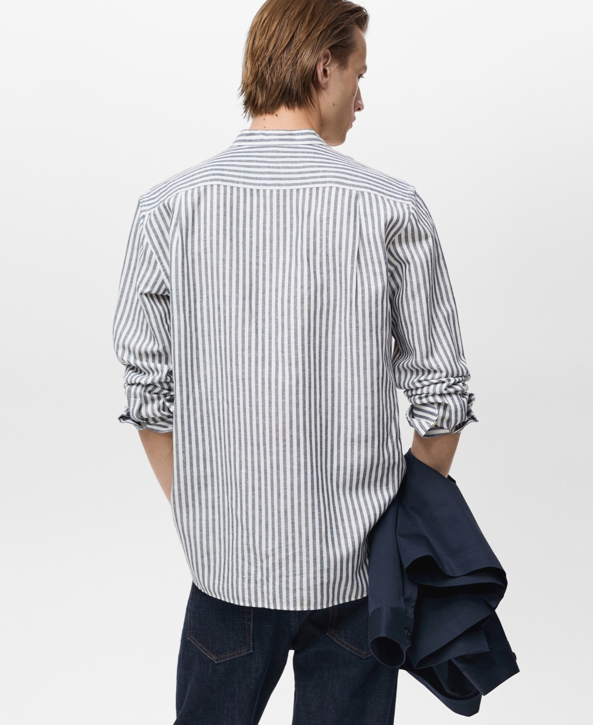 Mango Mandarin Collar Linen & Cotton Button-up Shirt In Gray