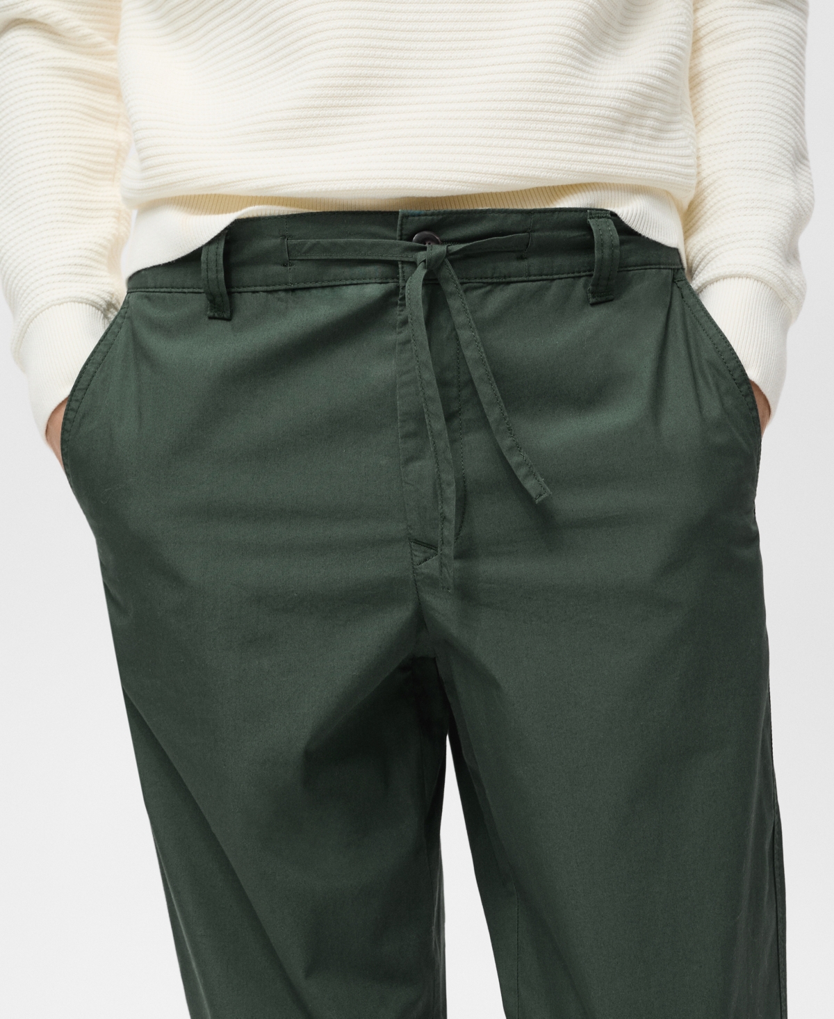 Mango Drawstring Straight Leg Poplin Pants In Green