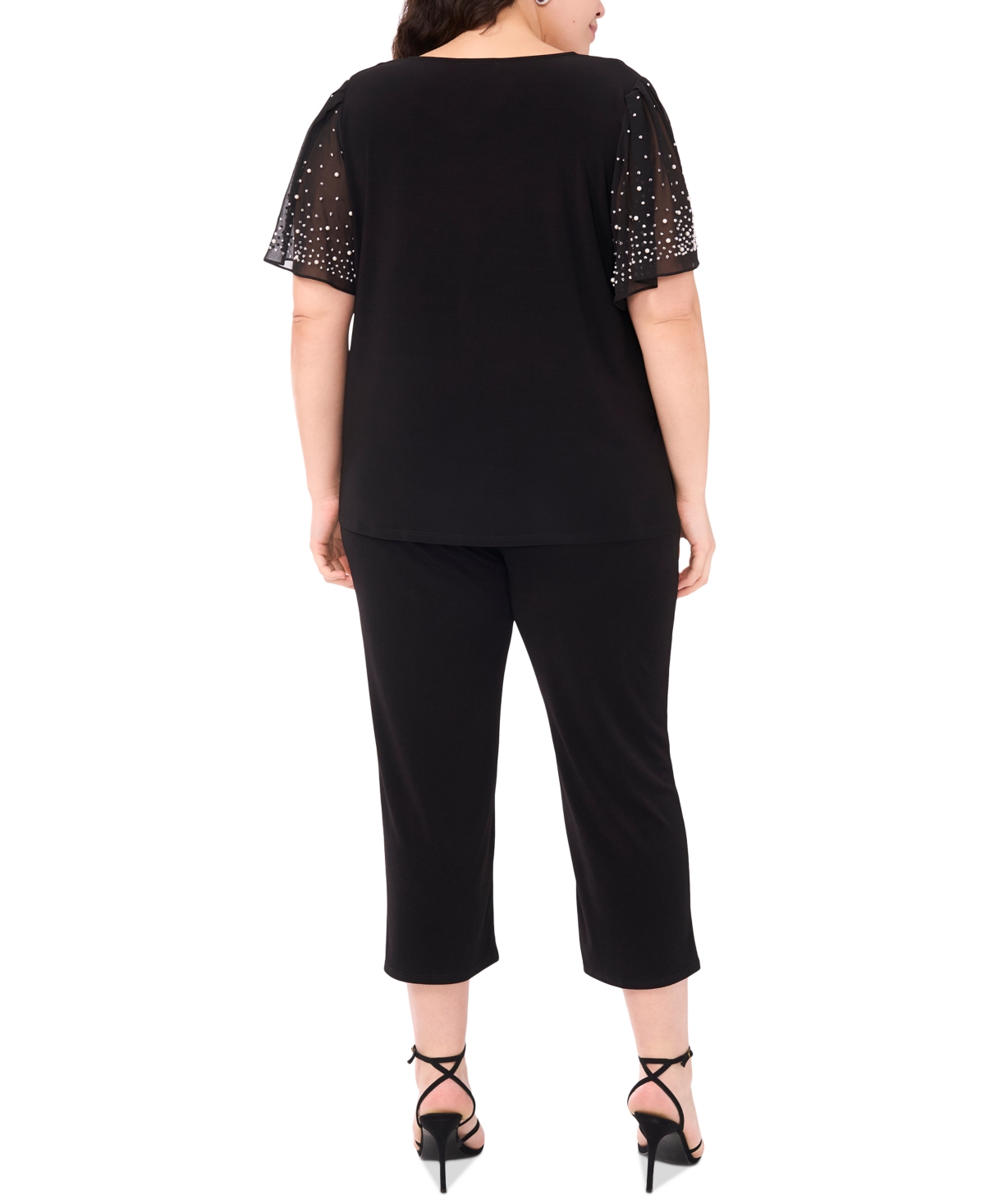 Msk Plus Size V-neck Combo Short-sleeve Evening Top