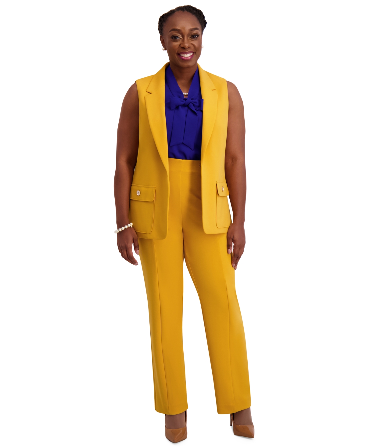 Kasper Notched Collar Open-front Vest, Regular & Plus Sizes