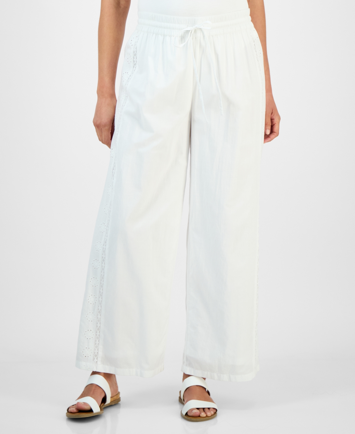 Style & Co Petite Eyelet-Trim Wide-Leg Pants, Exclusively at Macy's