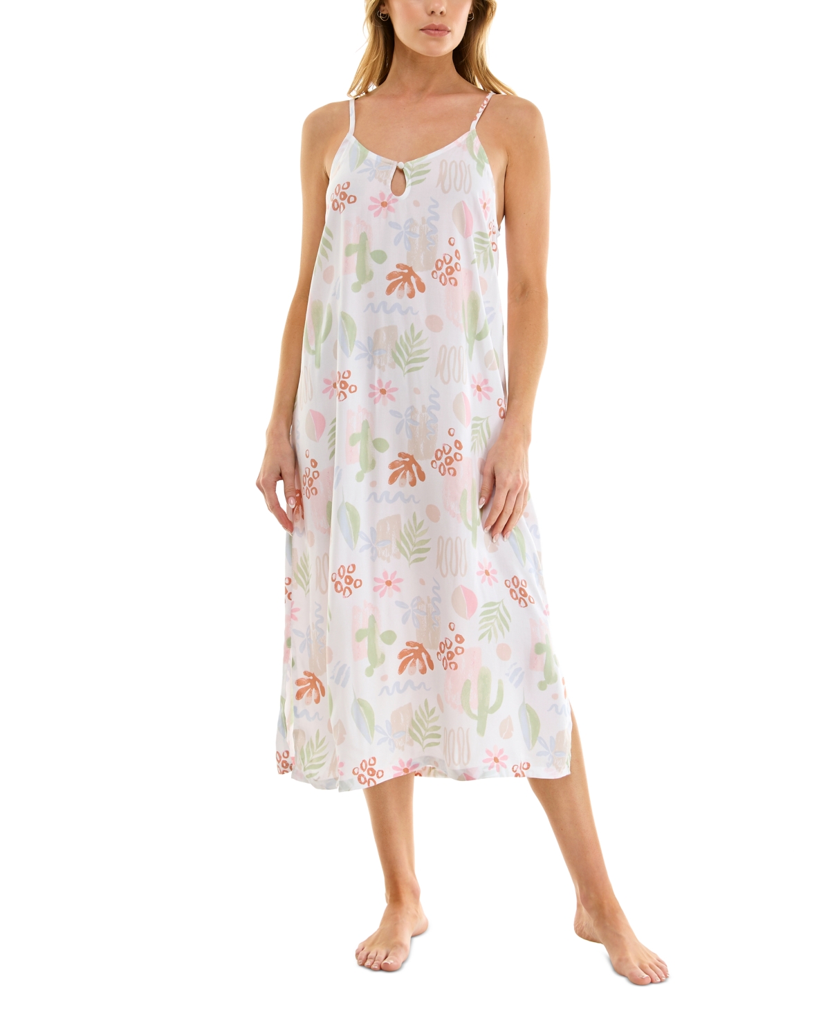 Women's Printed Spaghetti-Strap Sleep Dress - Splashy Desert/white