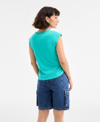 Women's Braided-Neck Crewneck T-Shirt, Exclusively at Macy's