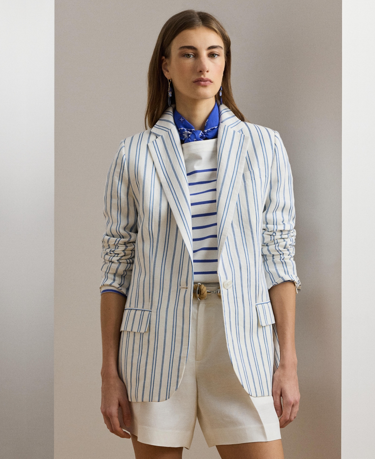 RALPH LAUREN WOMEN'S STRIPED LINEN-BLEND BLAZER 
