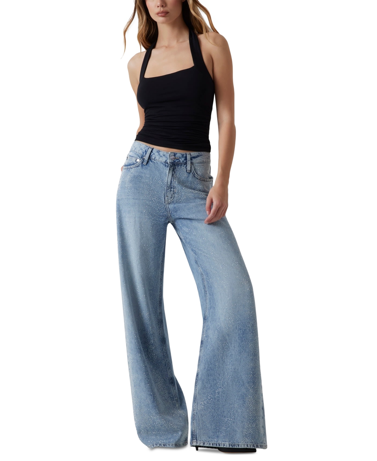 Shop Guess Women's Bellflower Shine & Sequins Wide-leg Jeans