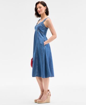 Women's Denim Sweetheart-Neck Midi Dress, Exclusively at Macy's