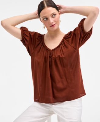 On 34th - Women's Braided-Trim Short-Sleeve Top