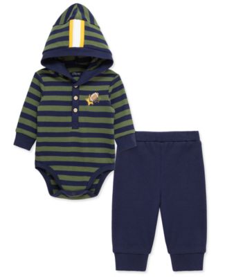 Baby Boys Cotton Hooded Football Bodysuit & Pants Set