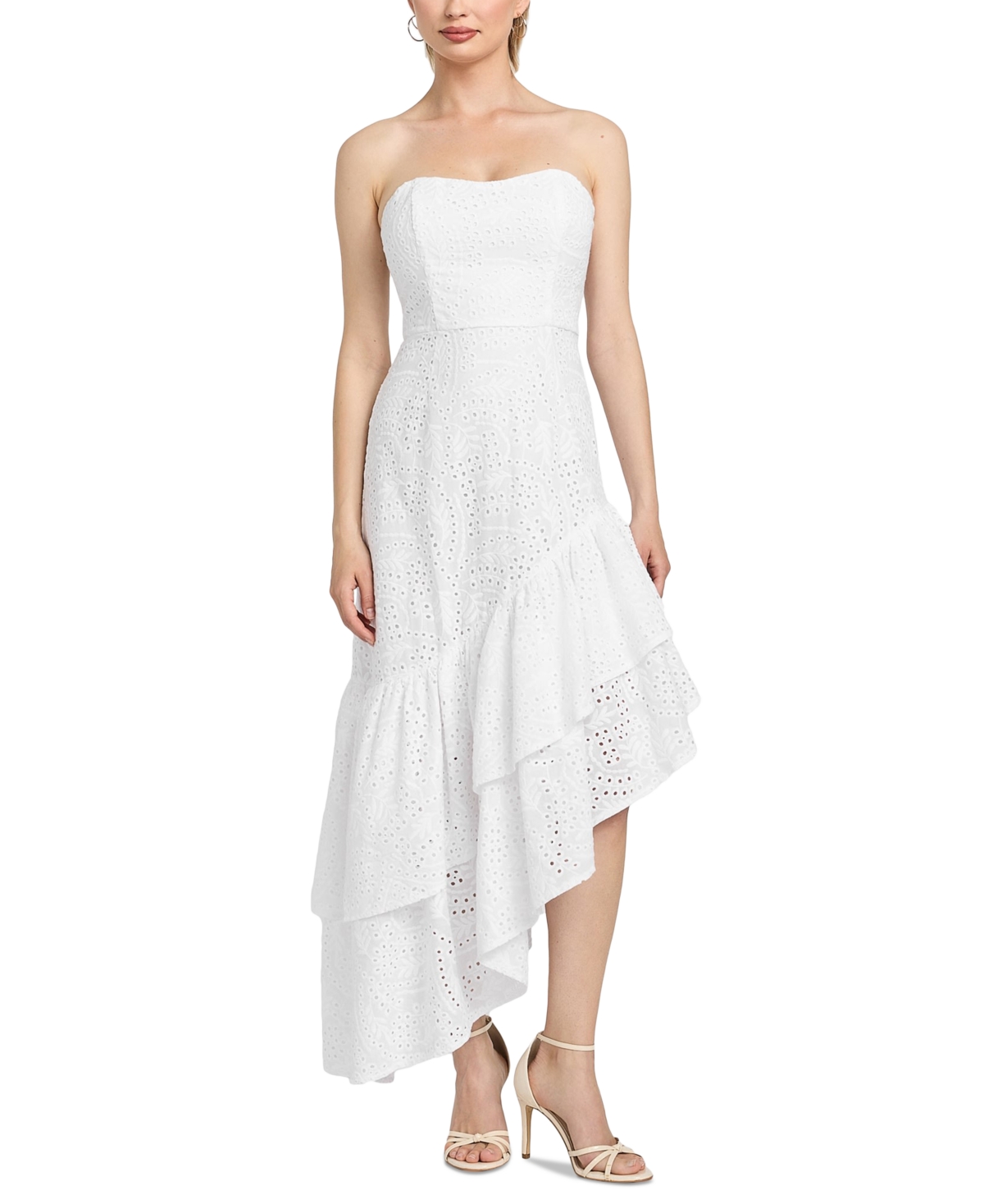 Guess Joyce Embroidered Eyelet Cotton High-low Dress In White
