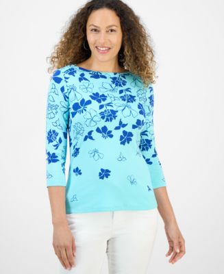 Style & Co Petite Floral Spark Printed Pima Cotton 3/4