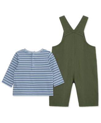 Baby Boys Cotton Striped T-Shirt & Dino Overalls Set  