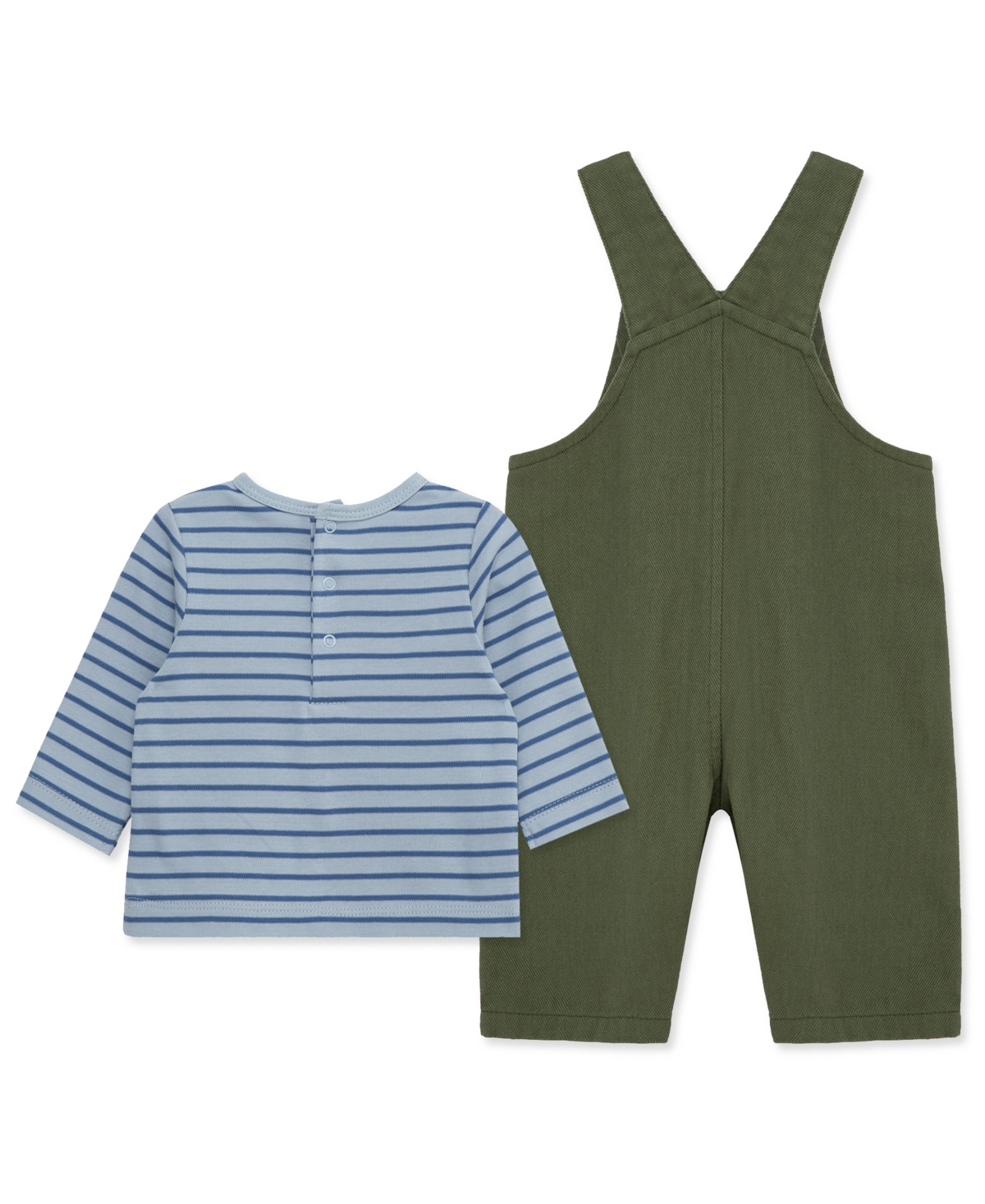 Little Me Baby Boys Cotton Striped T-shirt & Dino Overalls Set In Green