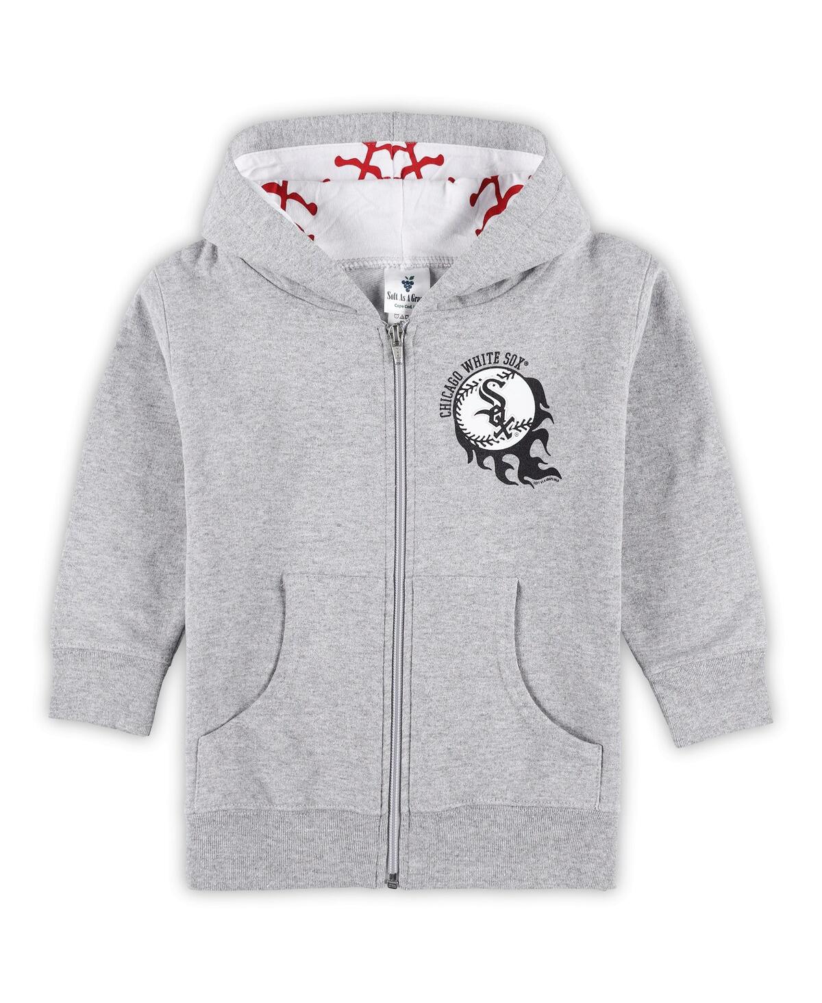 Soft As A Grape Toddler Heather Gray Chicago White Sox Baseball Full-zip Hoodie Jacket