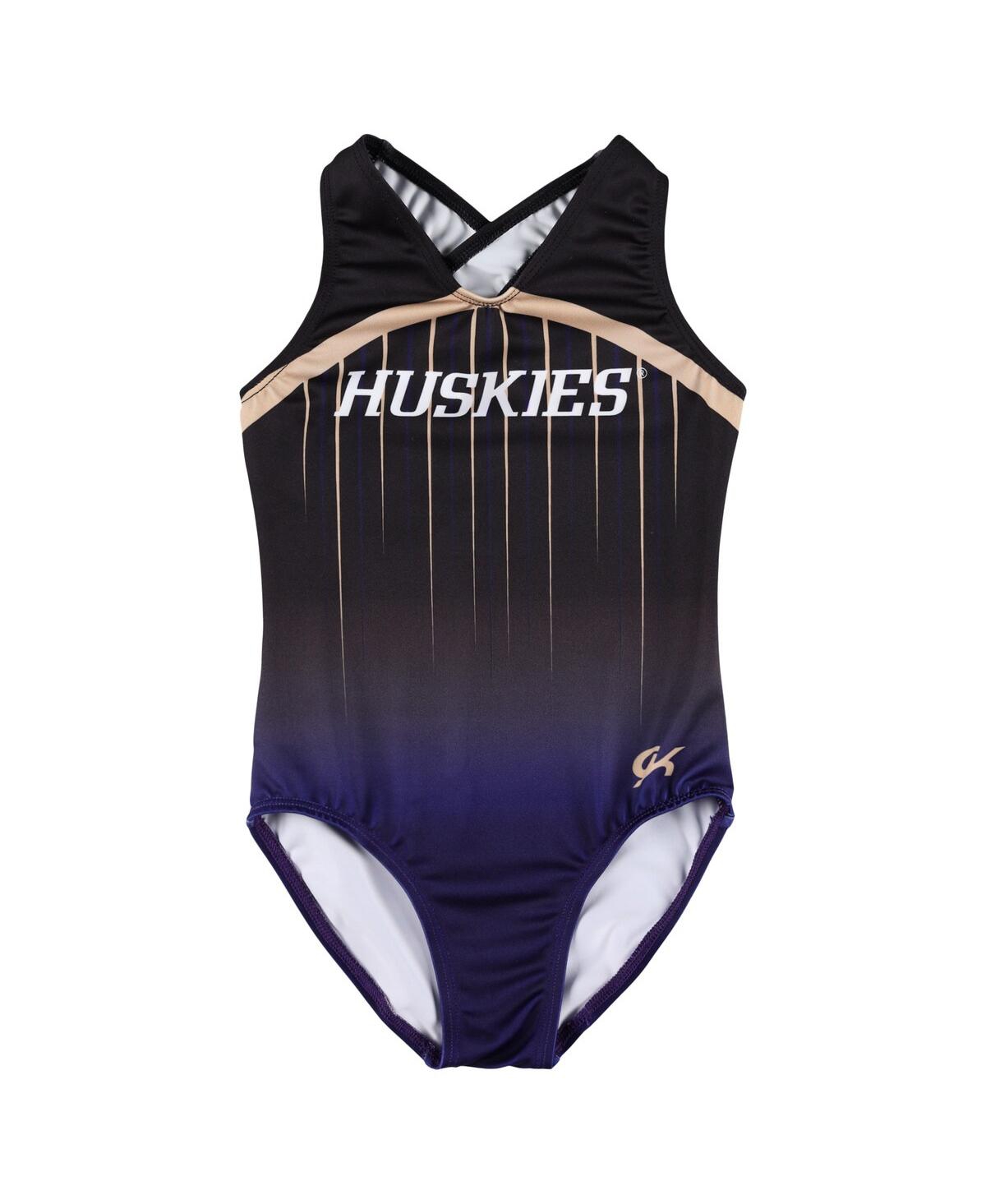 GK ELITE BIG BOYS AND GIRLS BLACK WASHINGTON HUSKIES ELITE REPLICA LEOTARD 