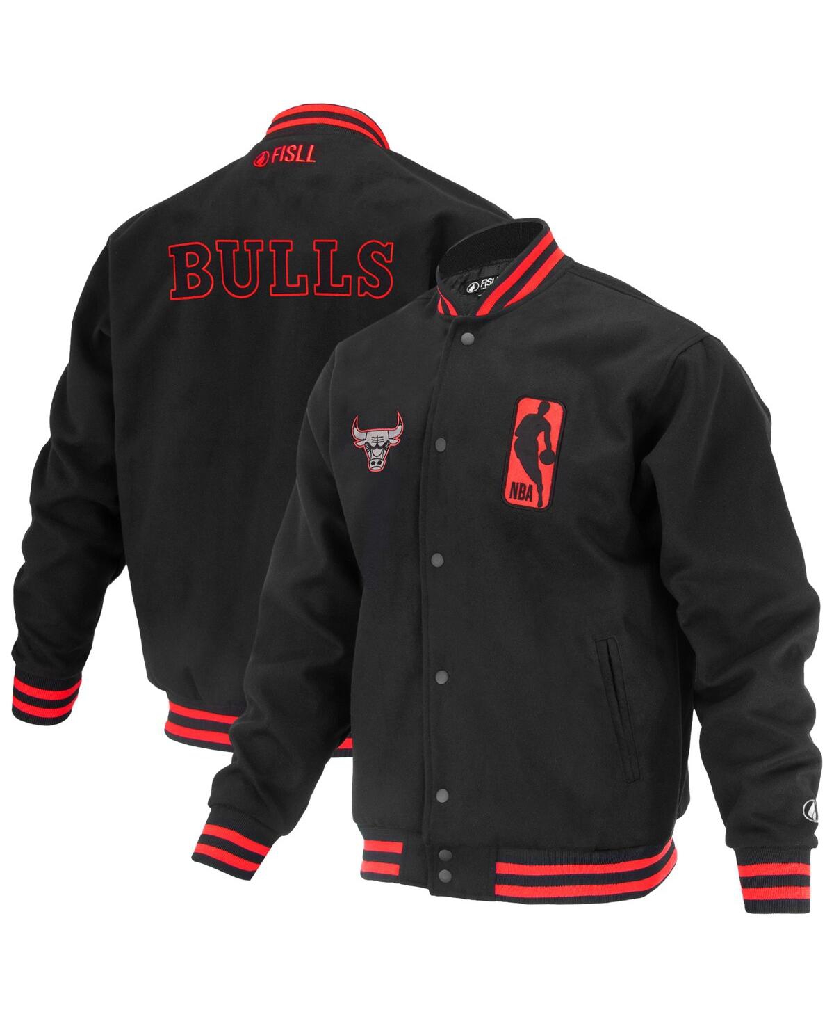Men's and Women's Black Chicago Bulls Logo Man Shadow Collection Full-Snap Varsity Jacket - Black