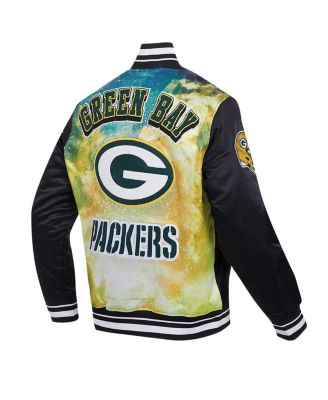 Men's Black Green Bay Packers Sublimated Satin Full-Snap Jacket