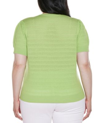 Plus Size Pointelle Scalloped-Placket Cardigan Sweater