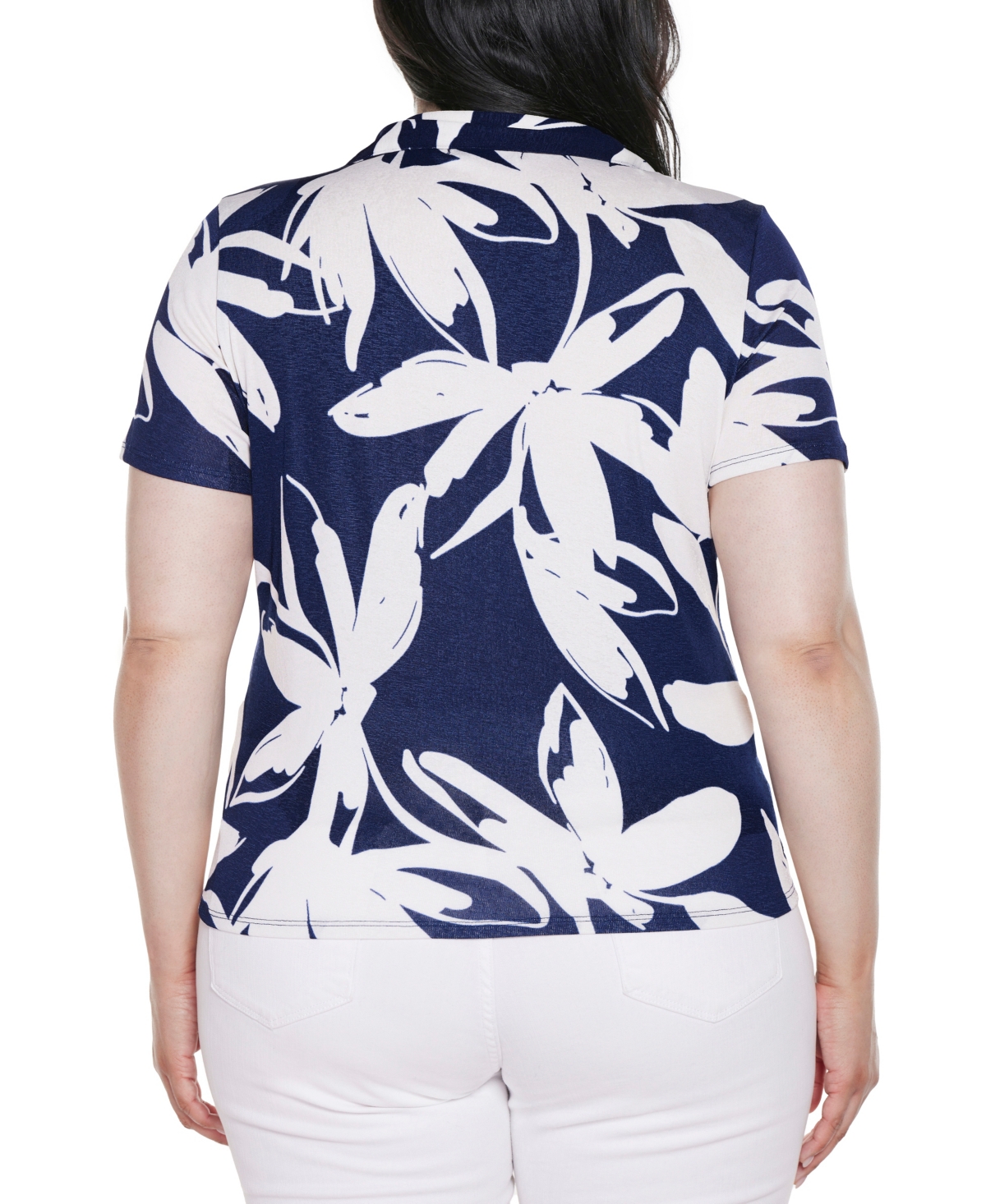 BELLDINI PLUS SIZE FLORAL BUTTON-FRONT KNIT TOP 